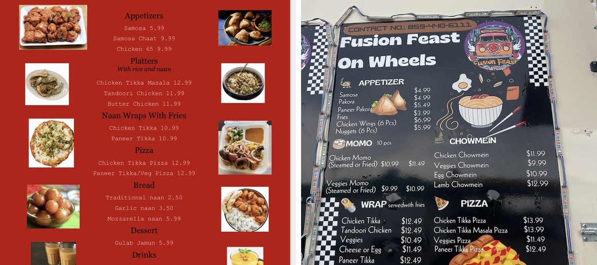 Masala On Wheels Menu
